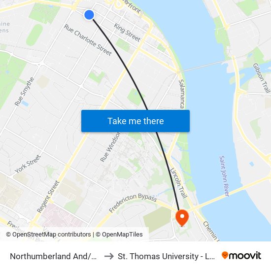 Northumberland And/Et Brunswick to St. Thomas University - Lower Campus map