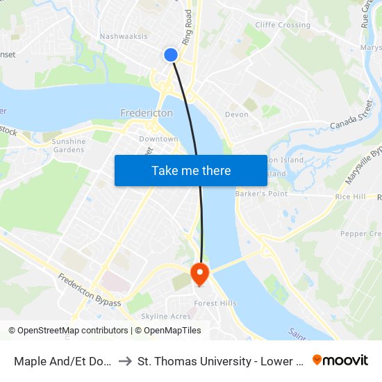 Maple And/Et Douglas to St. Thomas University - Lower Campus map