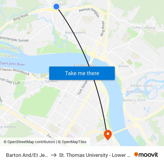 Barton And/Et Jenning to St. Thomas University - Lower Campus map