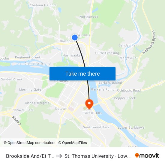 Brookside And/Et Terrance to St. Thomas University - Lower Campus map