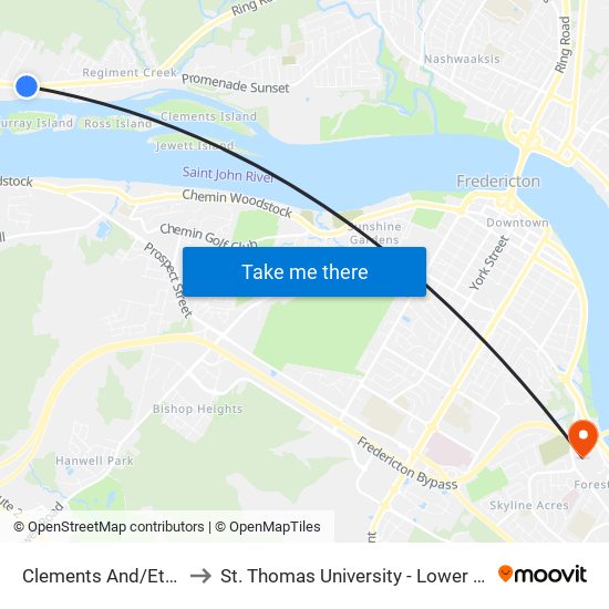 Clements And/Et Pearl to St. Thomas University - Lower Campus map