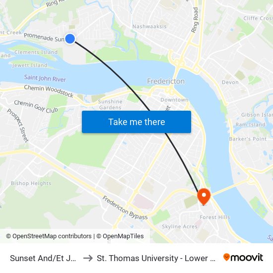 Sunset And/Et Jewett to St. Thomas University - Lower Campus map