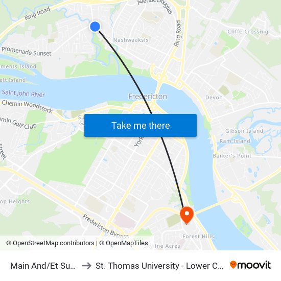 Main And/Et Sunset to St. Thomas University - Lower Campus map