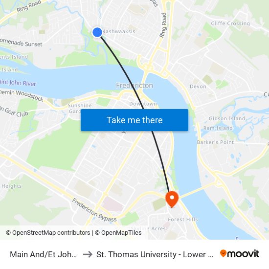 Main And/Et Johnston to St. Thomas University - Lower Campus map