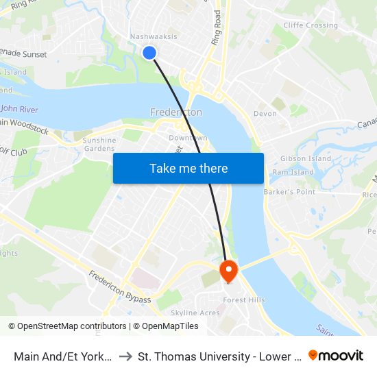 Main And/Et York Plaza to St. Thomas University - Lower Campus map