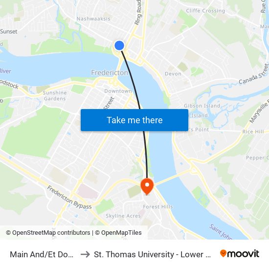 Main And/Et Douglas to St. Thomas University - Lower Campus map