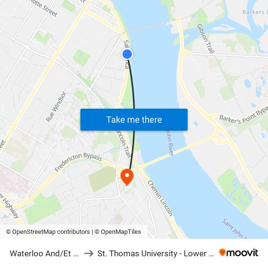 Waterloo And/Et Shore to St. Thomas University - Lower Campus map