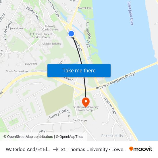 Waterloo And/Et Elmcroft to St. Thomas University - Lower Campus map