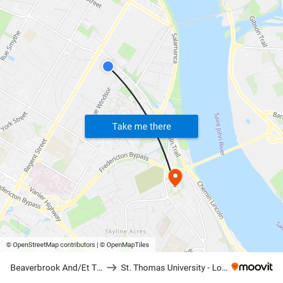 Beaverbrook And/Et Tweedsmuir to St. Thomas University - Lower Campus map