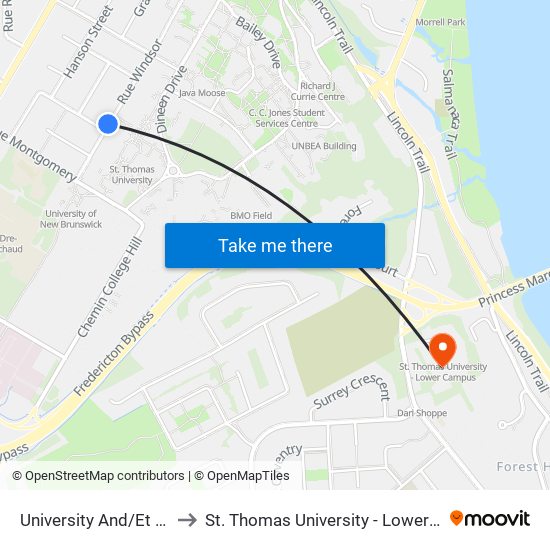 University And/Et Fenety to St. Thomas University - Lower Campus map