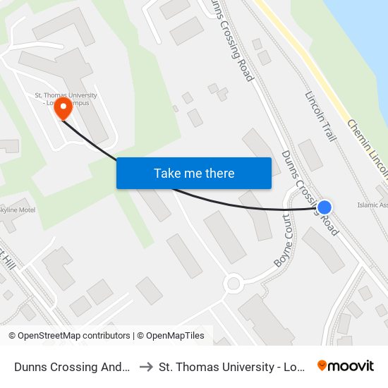 Dunns Crossing And/Et Boyne to St. Thomas University - Lower Campus map