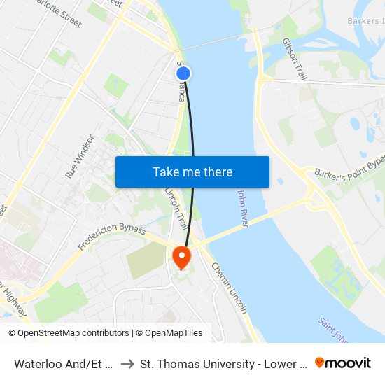 Waterloo And/Et Shore to St. Thomas University - Lower Campus map