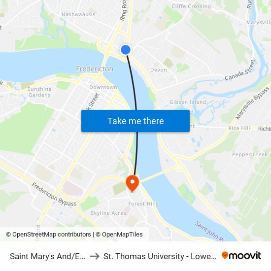 Saint Mary's And/Et Union to St. Thomas University - Lower Campus map