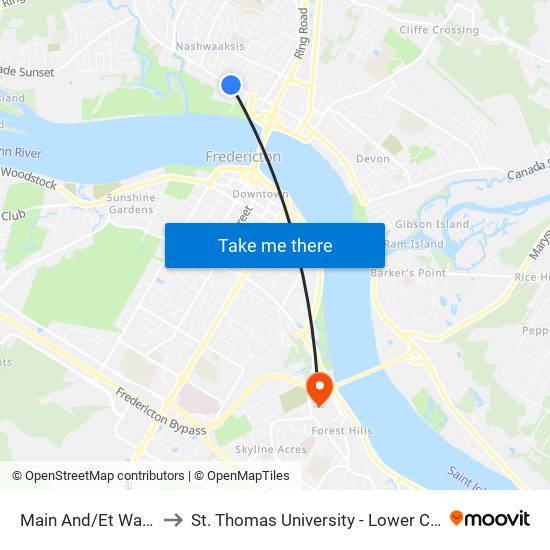 Main And/Et Wallace to St. Thomas University - Lower Campus map
