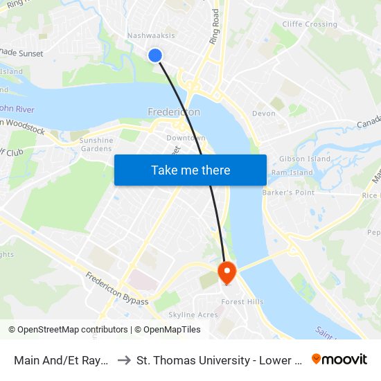 Main And/Et Raymond to St. Thomas University - Lower Campus map