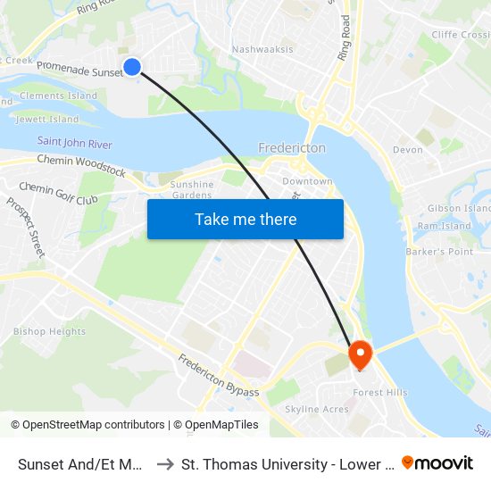 Sunset And/Et Mcadam to St. Thomas University - Lower Campus map