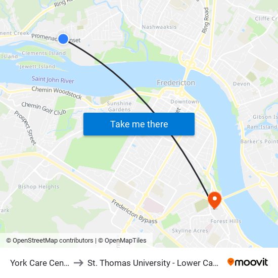 York Care Centre to St. Thomas University - Lower Campus map