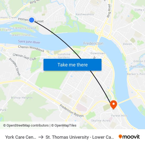 York Care Centre to St. Thomas University - Lower Campus map