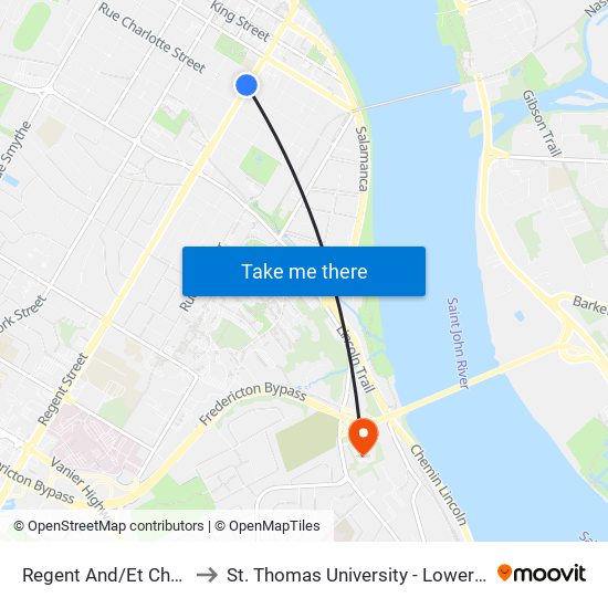Regent And/Et Charlotte to St. Thomas University - Lower Campus map