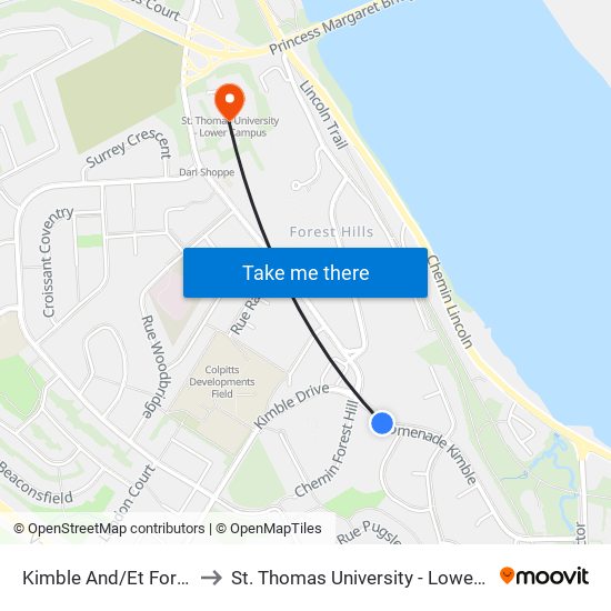 Kimble And/Et Forest Hill to St. Thomas University - Lower Campus map