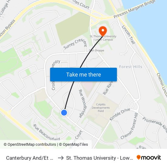 Canterbury And/Et Bradford to St. Thomas University - Lower Campus map