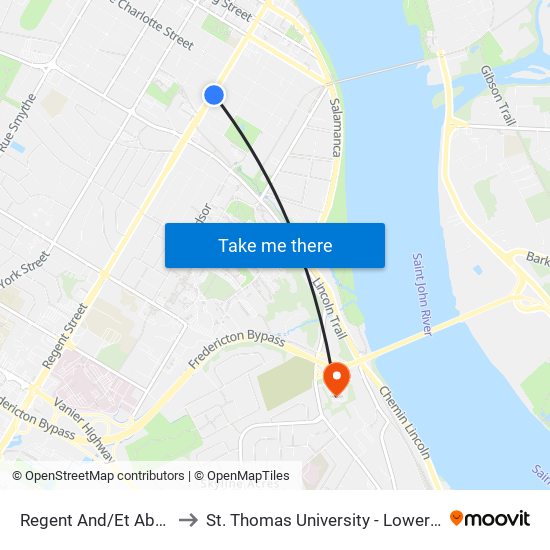 Regent And/Et Aberdeen to St. Thomas University - Lower Campus map