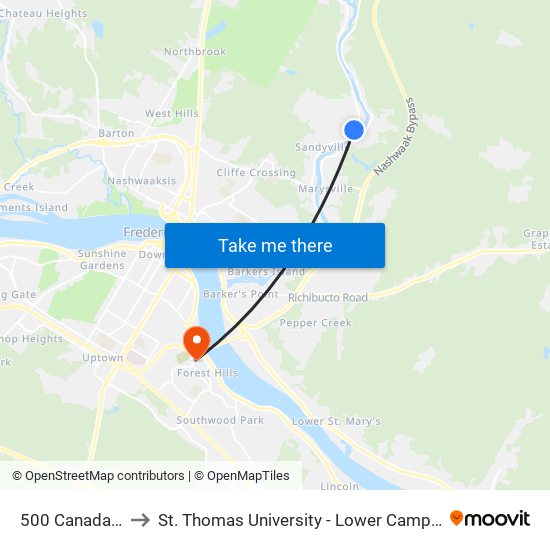 500 Canada S to St. Thomas University - Lower Campus map