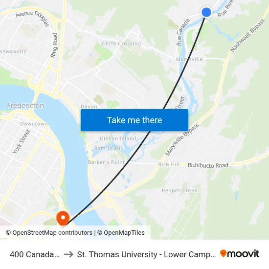 400 Canada S to St. Thomas University - Lower Campus map