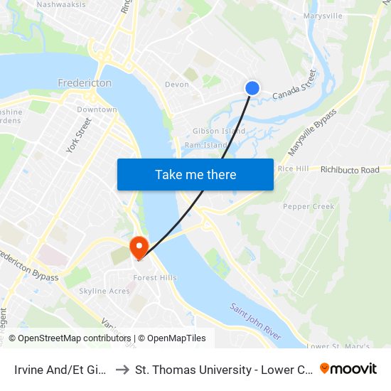 Irvine And/Et Gibson to St. Thomas University - Lower Campus map