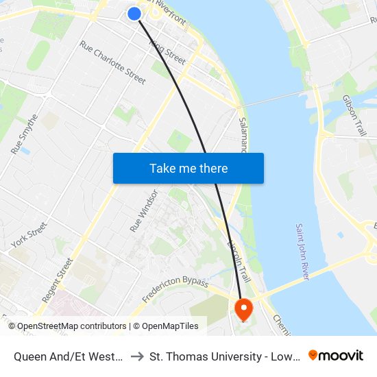 Queen And/Et Westmorland to St. Thomas University - Lower Campus map