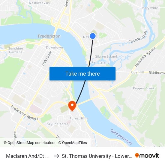 Maclaren And/Et Medley to St. Thomas University - Lower Campus map