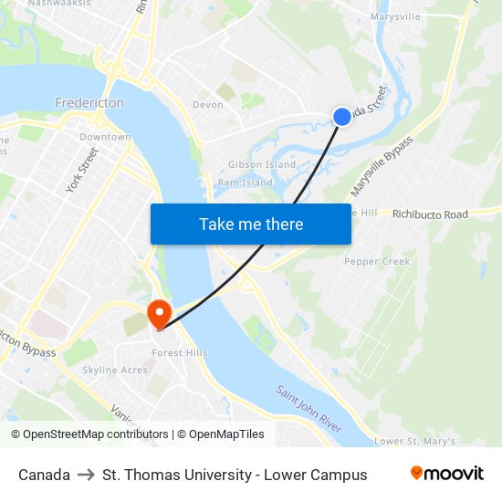 Canada to St. Thomas University - Lower Campus map