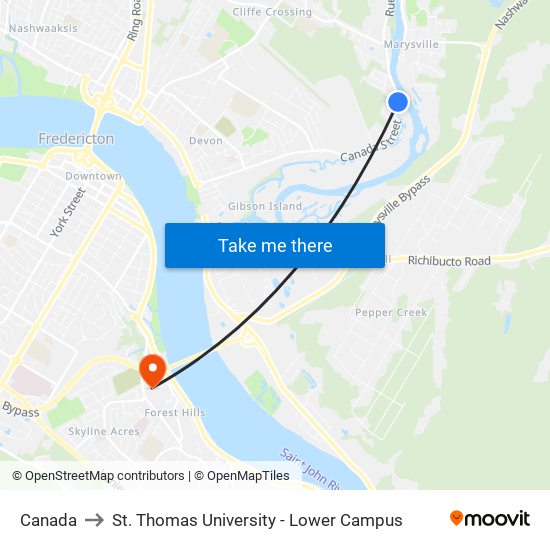 Canada to St. Thomas University - Lower Campus map