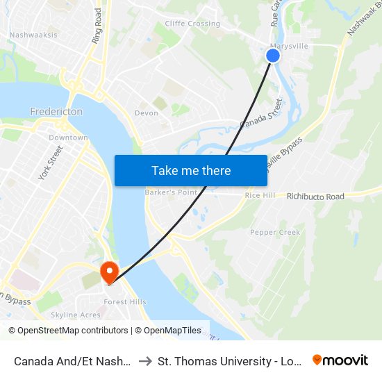 Canada And/Et Nashwaak Trail to St. Thomas University - Lower Campus map
