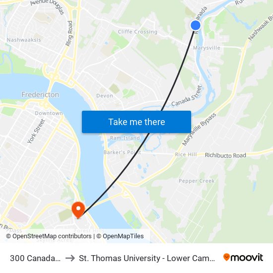 300 Canada N to St. Thomas University - Lower Campus map