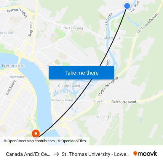 Canada And/Et Cemetery to St. Thomas University - Lower Campus map