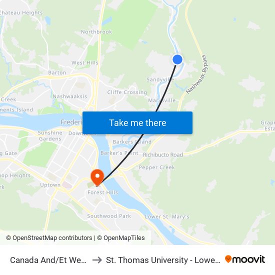 Canada And/Et Wellington to St. Thomas University - Lower Campus map