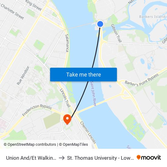 Union And/Et Walking Bridge to St. Thomas University - Lower Campus map