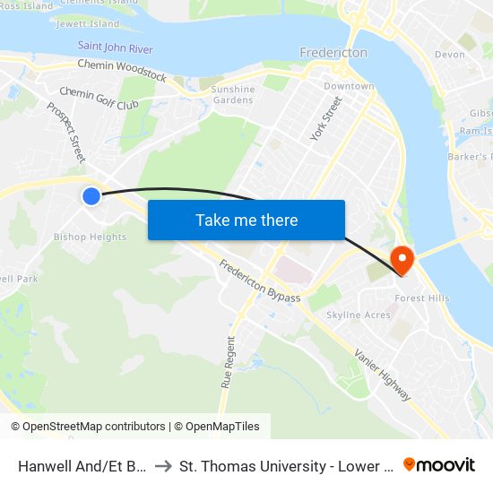 Hanwell And/Et Bishop to St. Thomas University - Lower Campus map