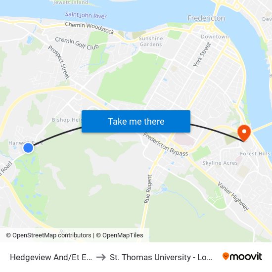 Hedgeview And/Et Eastwood to St. Thomas University - Lower Campus map