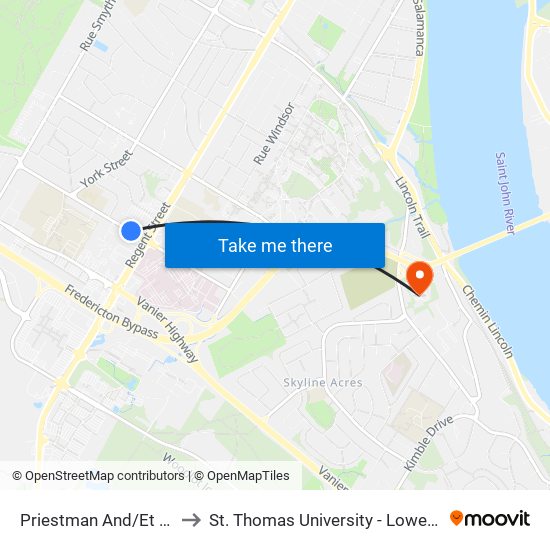 Priestman And/Et Regent to St. Thomas University - Lower Campus map