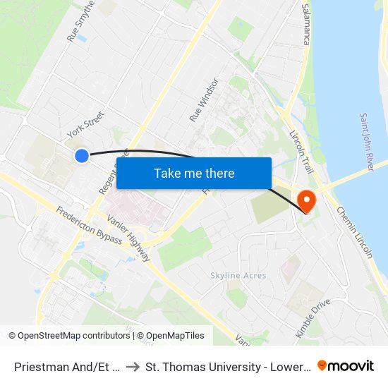 Priestman And/Et Lisgar to St. Thomas University - Lower Campus map