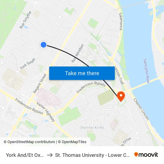 York And/Et Oxford to St. Thomas University - Lower Campus map