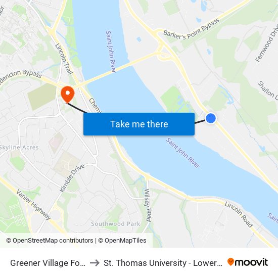 Greener Village Food Ctr to St. Thomas University - Lower Campus map