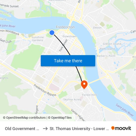 Old Government House to St. Thomas University - Lower Campus map