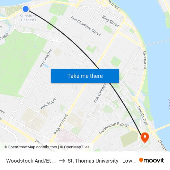 Woodstock And/Et Haviland to St. Thomas University - Lower Campus map