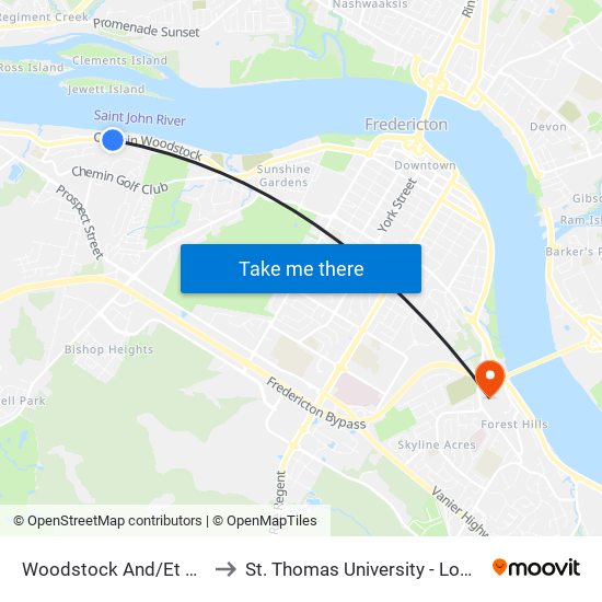 Woodstock And/Et Angelview to St. Thomas University - Lower Campus map