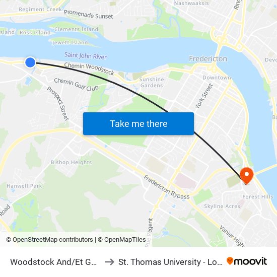 Woodstock And/Et Garden Creek to St. Thomas University - Lower Campus map