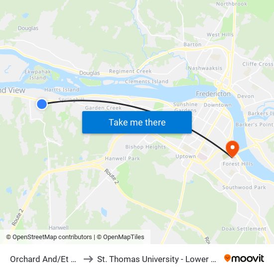 Orchard And/Et Robin to St. Thomas University - Lower Campus map