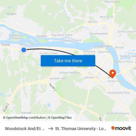 Woodstock And/Et Riverfront to St. Thomas University - Lower Campus map